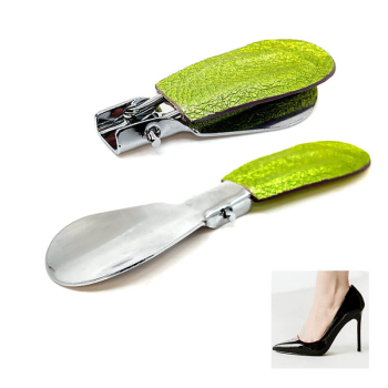 Trixi Gronau travel shoehorn, Cedric, stainless steel, leather metallic limone, style